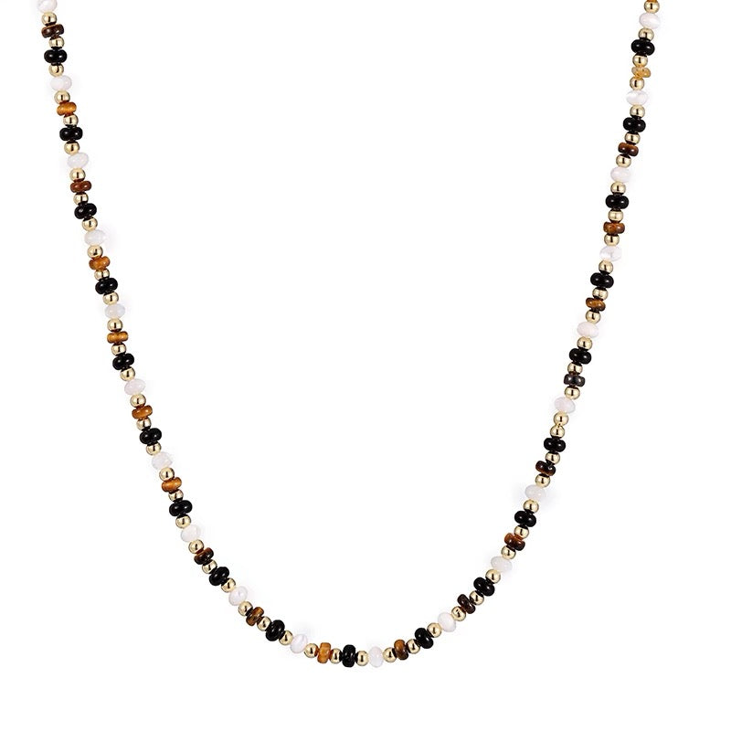 FirstMeet Tiger Eye Stone String Oval Pendant Necklace