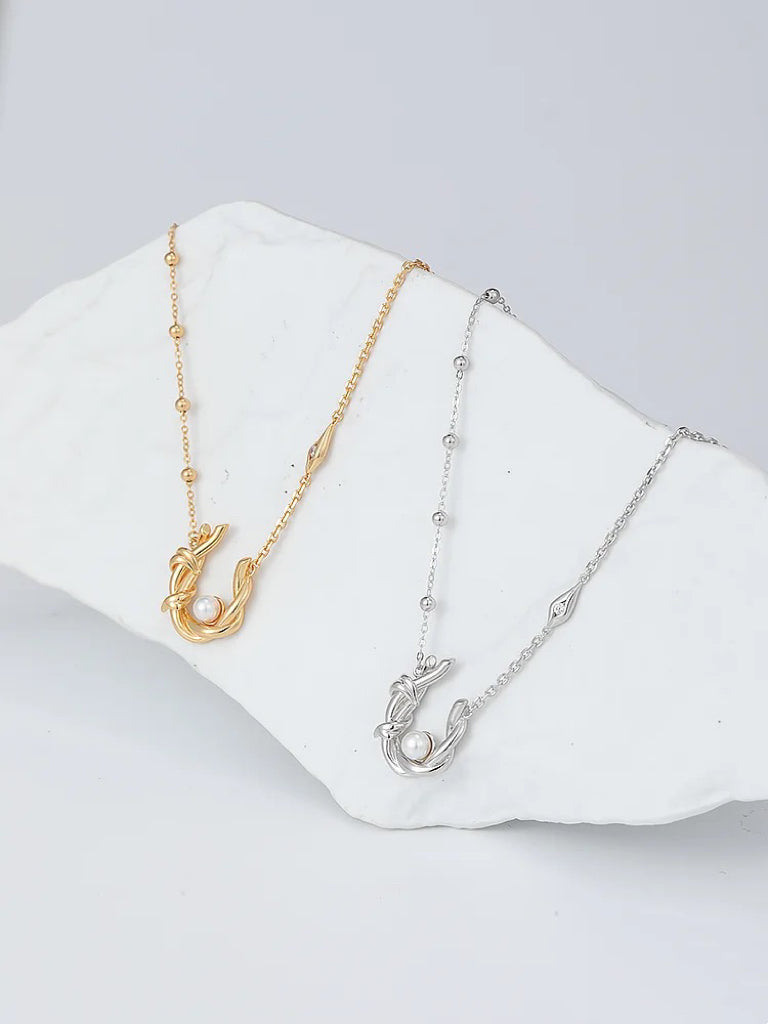 FirstMeet Olive Branch Ring Pearl Necklace