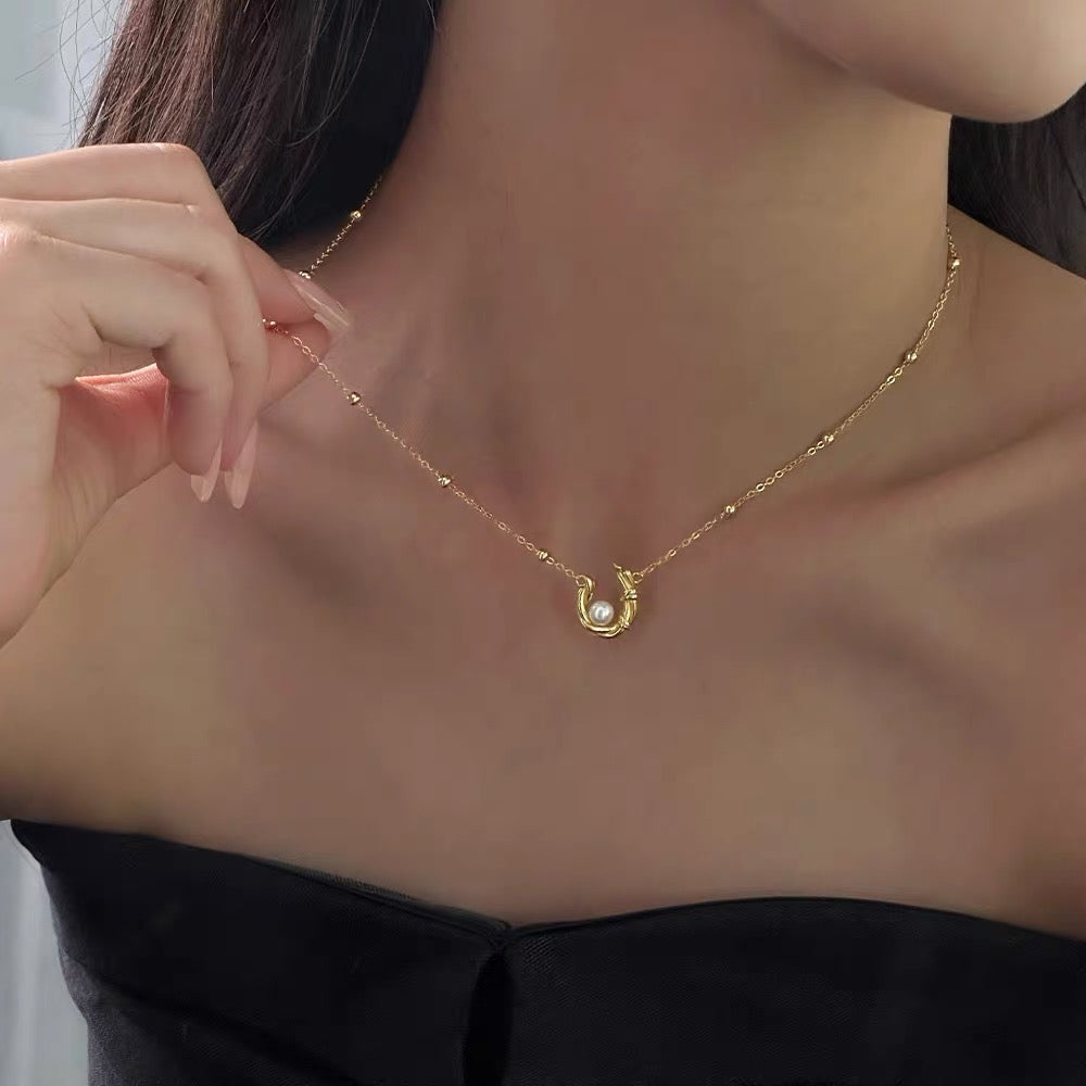 FirstMeet Olive Branch Ring Pearl Necklace