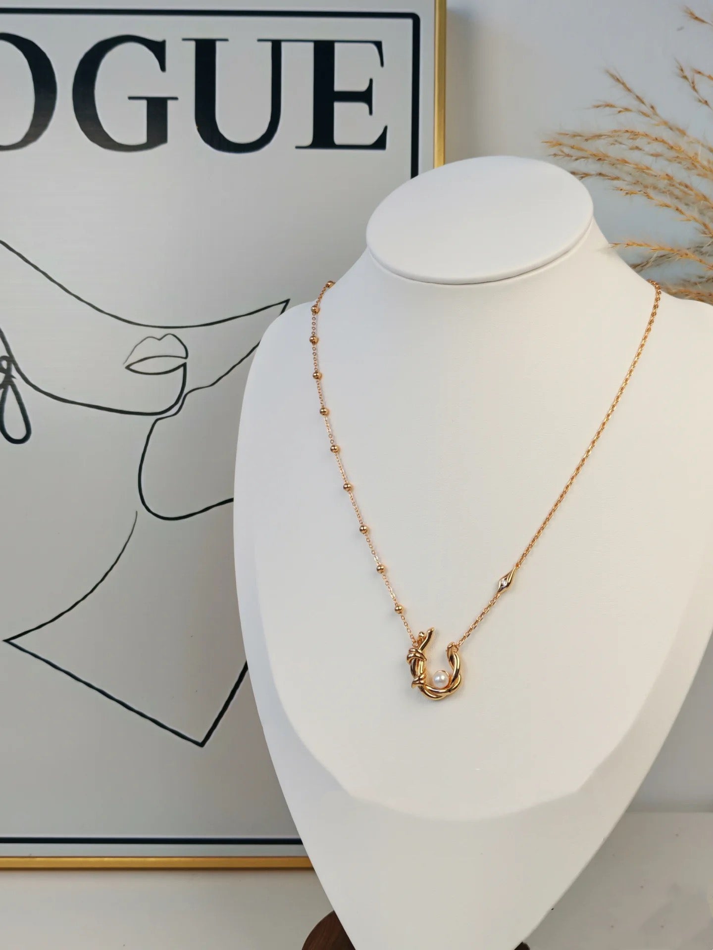 FirstMeet Olive Branch Ring Pearl Necklace