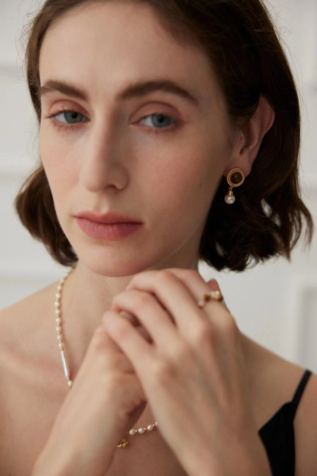 FirstMeet Tiger Eye Stone Pearl Earrings