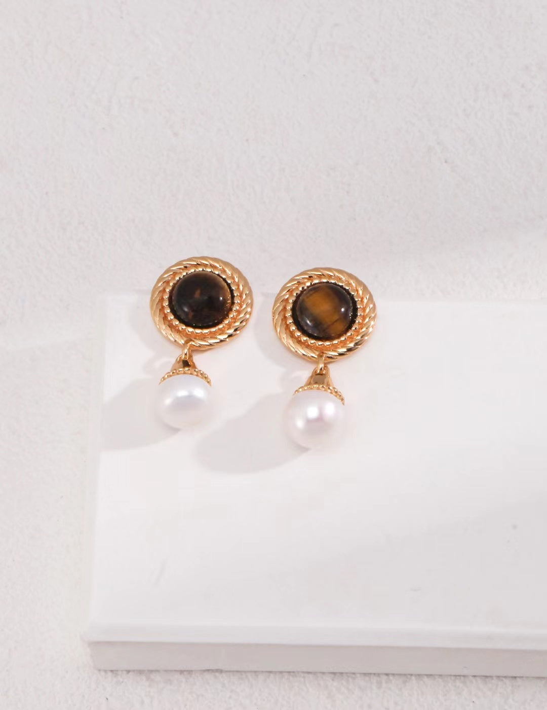 FirstMeet Tiger Eye Stone Pearl Earrings