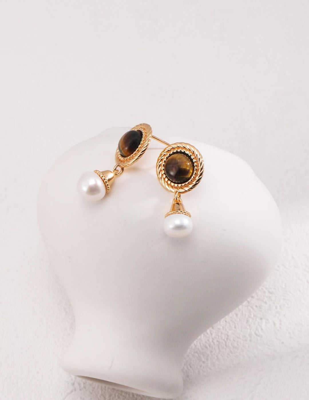 FirstMeet Tiger Eye Stone Pearl Earrings
