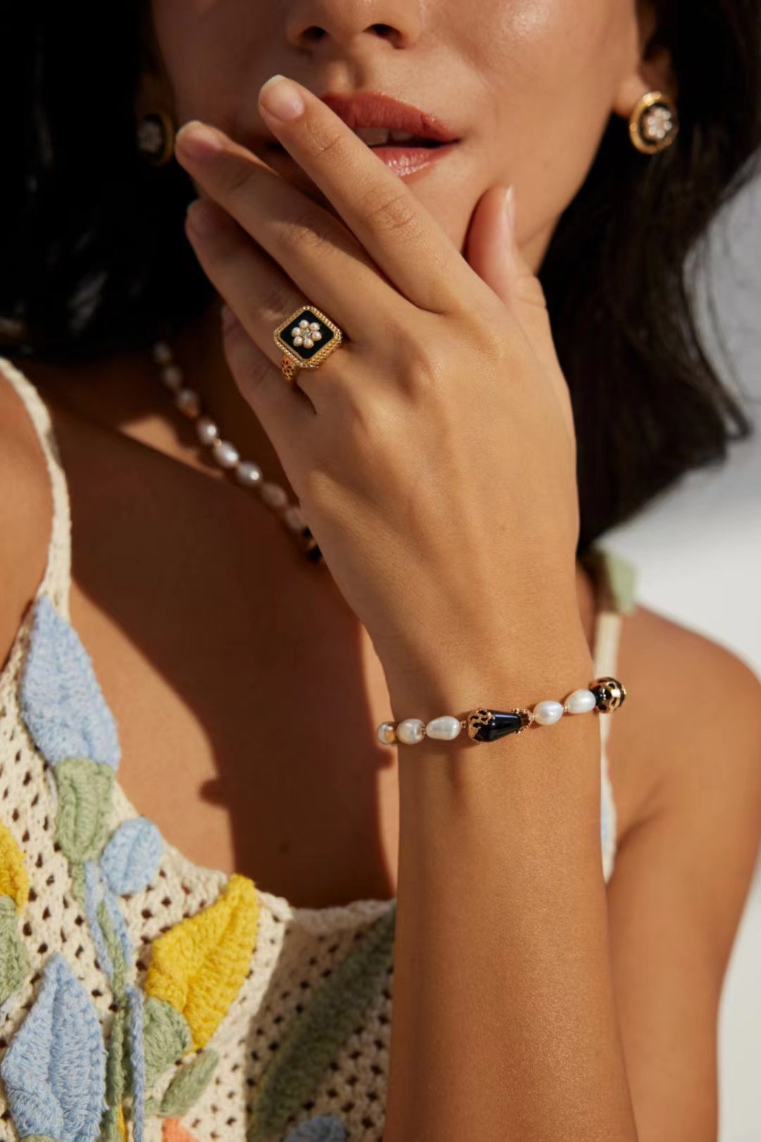 FirstMeet Sterling Silver Zircon Imitation Pearl Ring