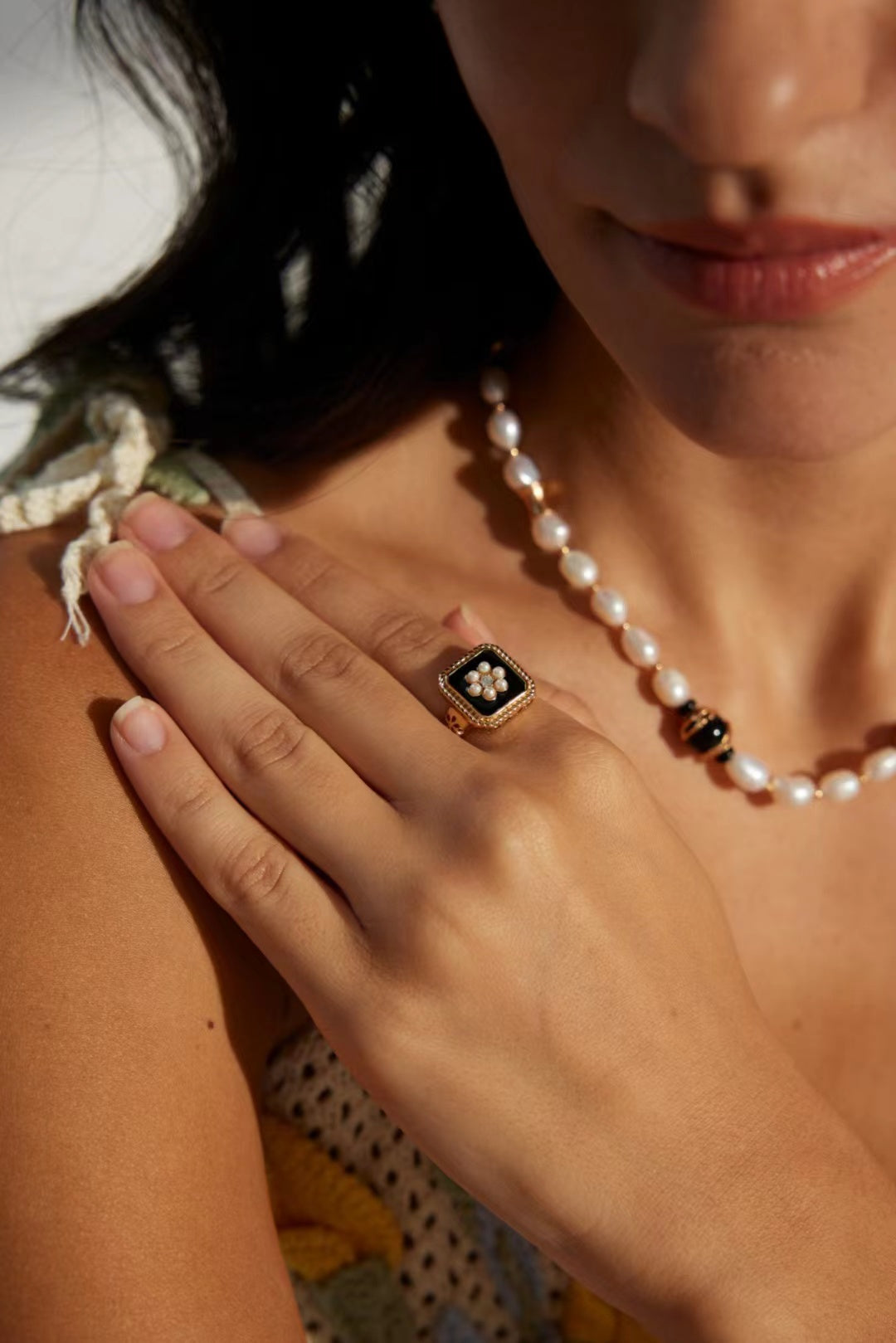 FirstMeet Sterling Silver Zircon Imitation Pearl Ring