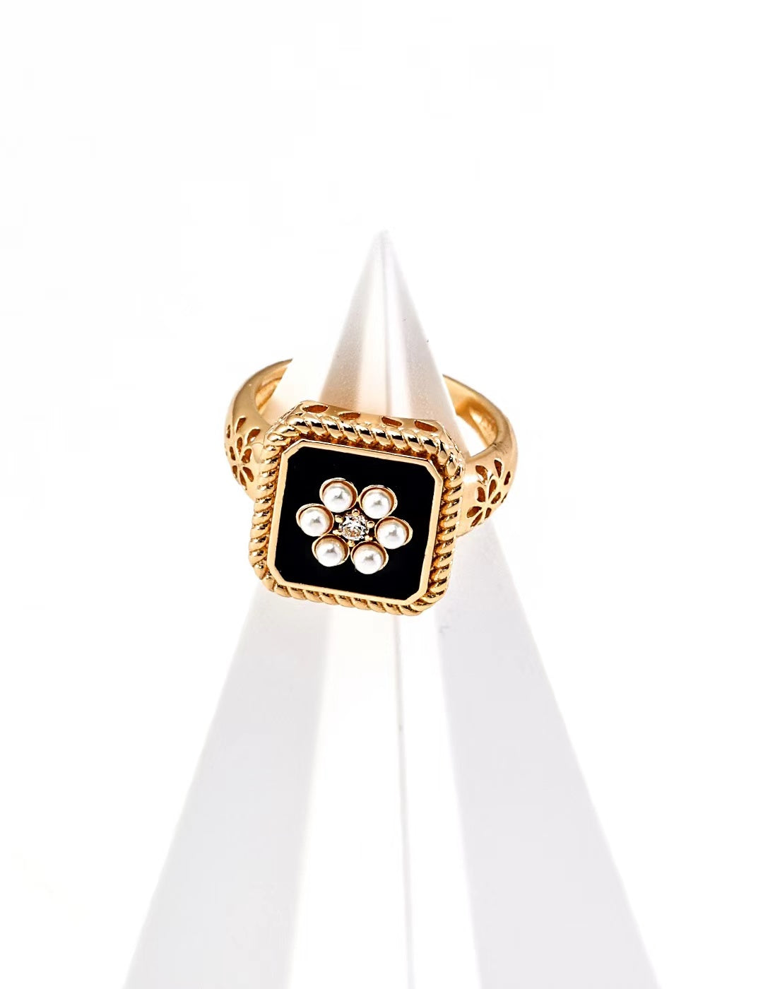 FirstMeet Sterling Silver Zircon Imitation Pearl Ring