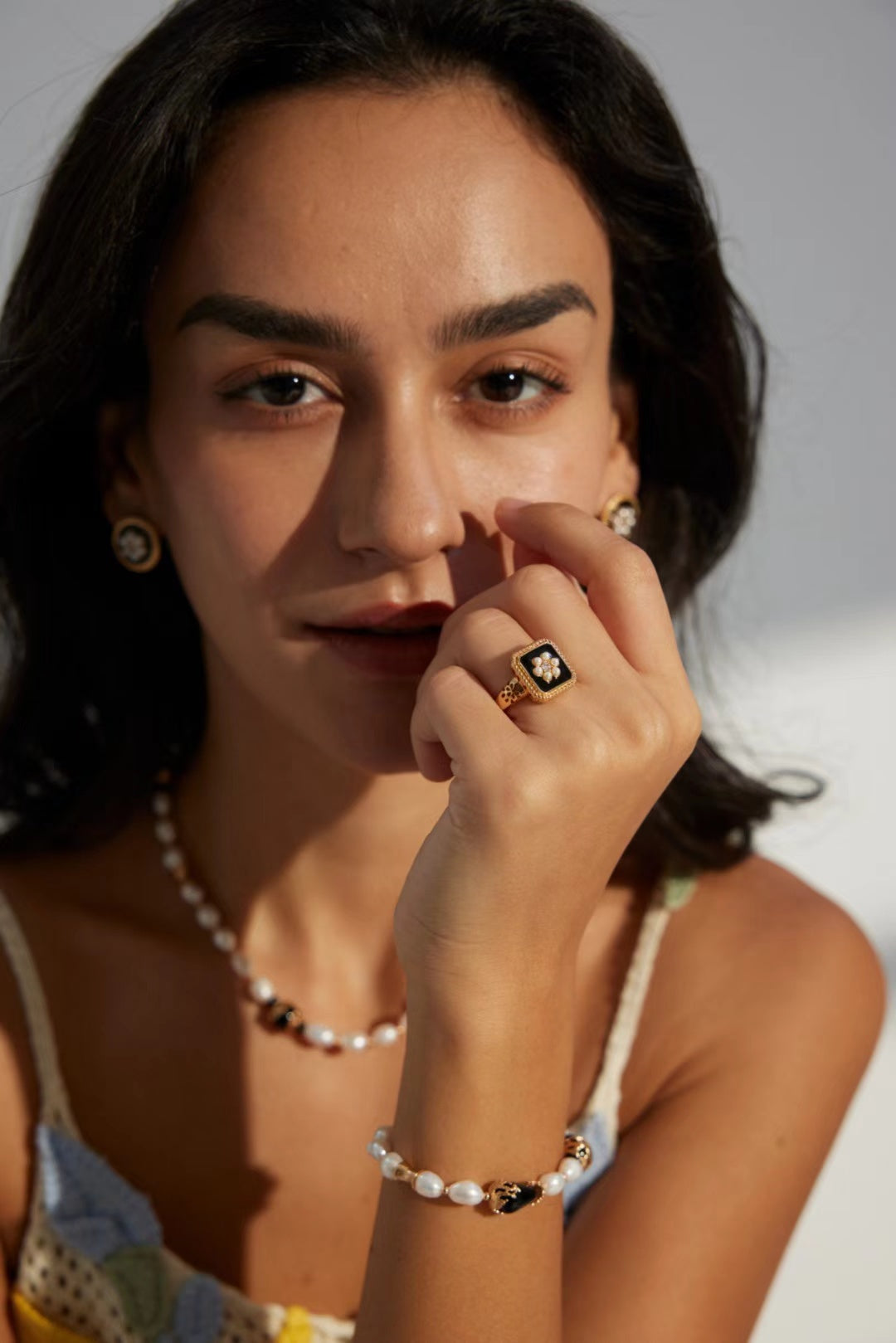 FirstMeet Sterling Silver Zircon Imitation Pearl Ring