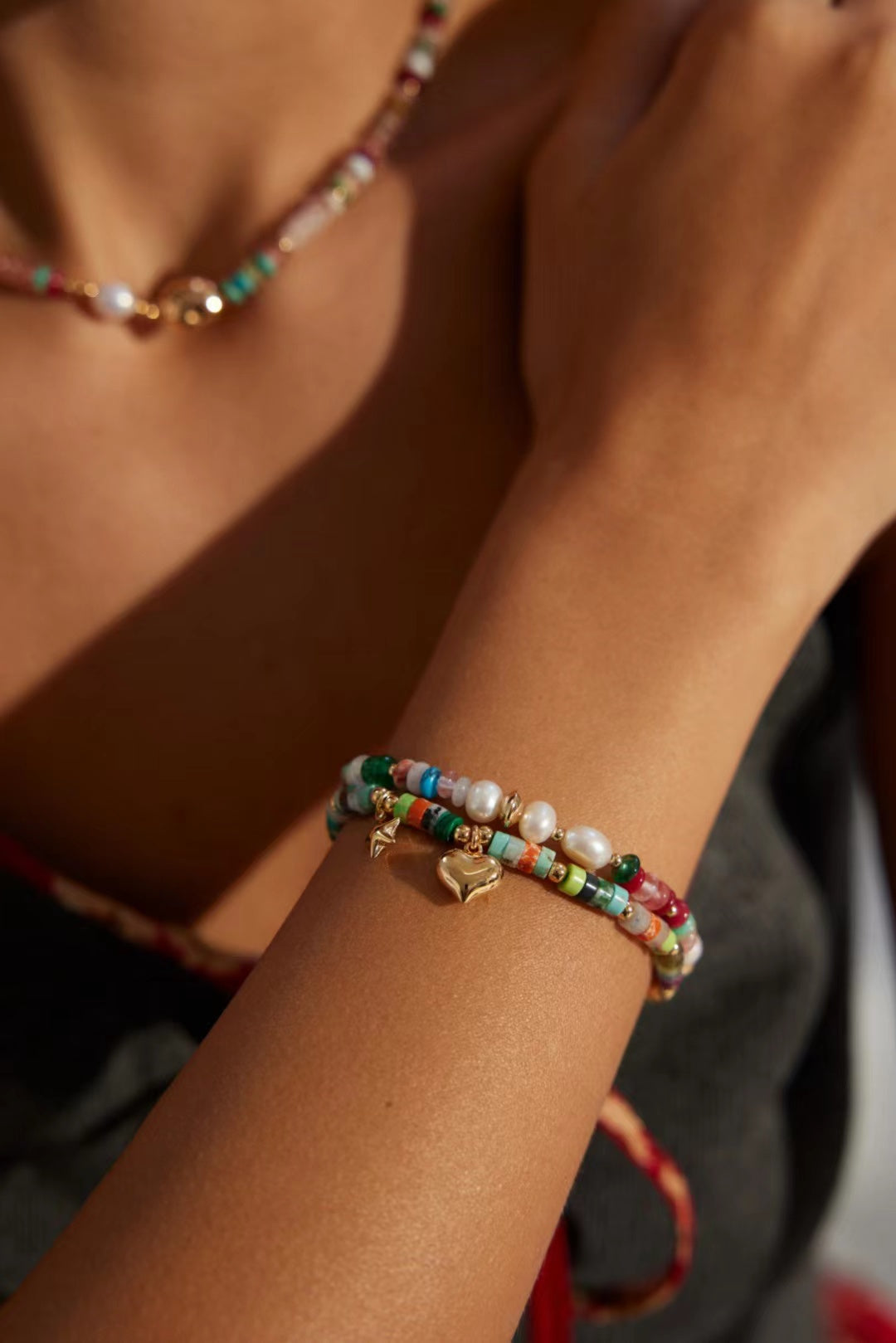 FirstMeet Pearl Dopamine Matching Colored Stone Bracelet