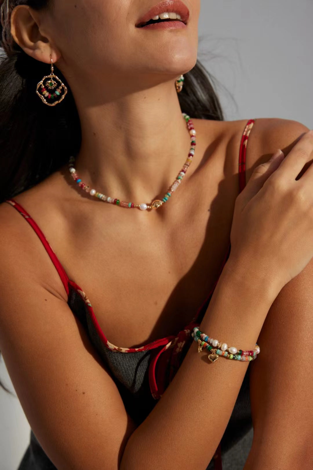 FirstMeet Pearl Dopamine Matching Colored Stone Bracelet
