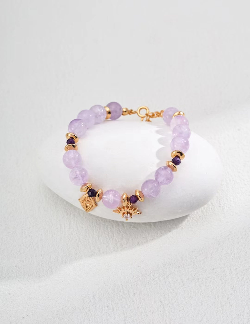 FirstMeet Natural Amethyst Bracelet White Stone Bracelet