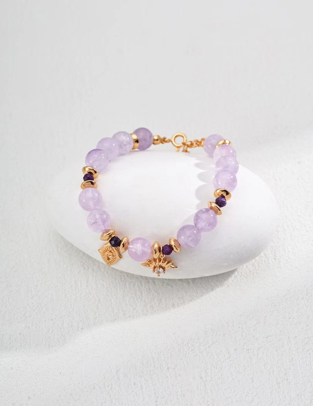 FirstMeet Natural Amethyst Bracelet White Stone Bracelet