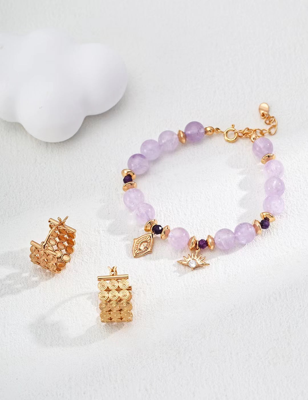 FirstMeet Natural Amethyst Bracelet White Stone Bracelet