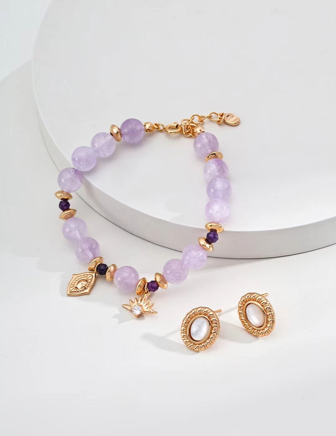 FirstMeet Natural Amethyst Bracelet White Stone Bracelet