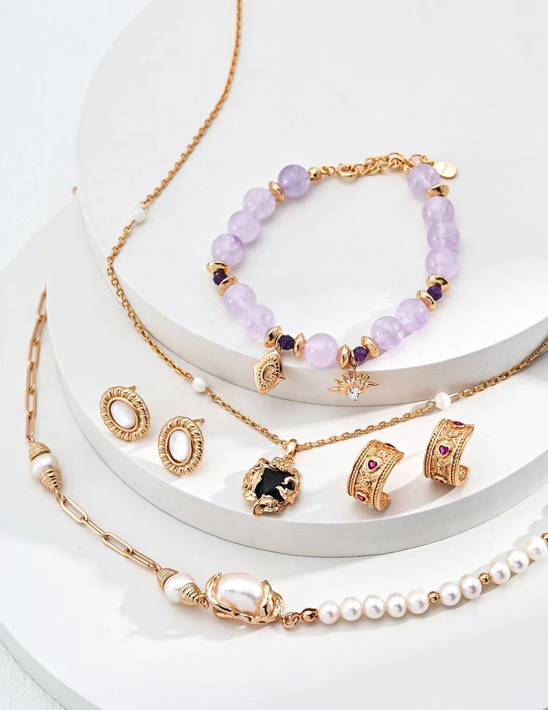 FirstMeet Natural Amethyst Bracelet White Stone Bracelet