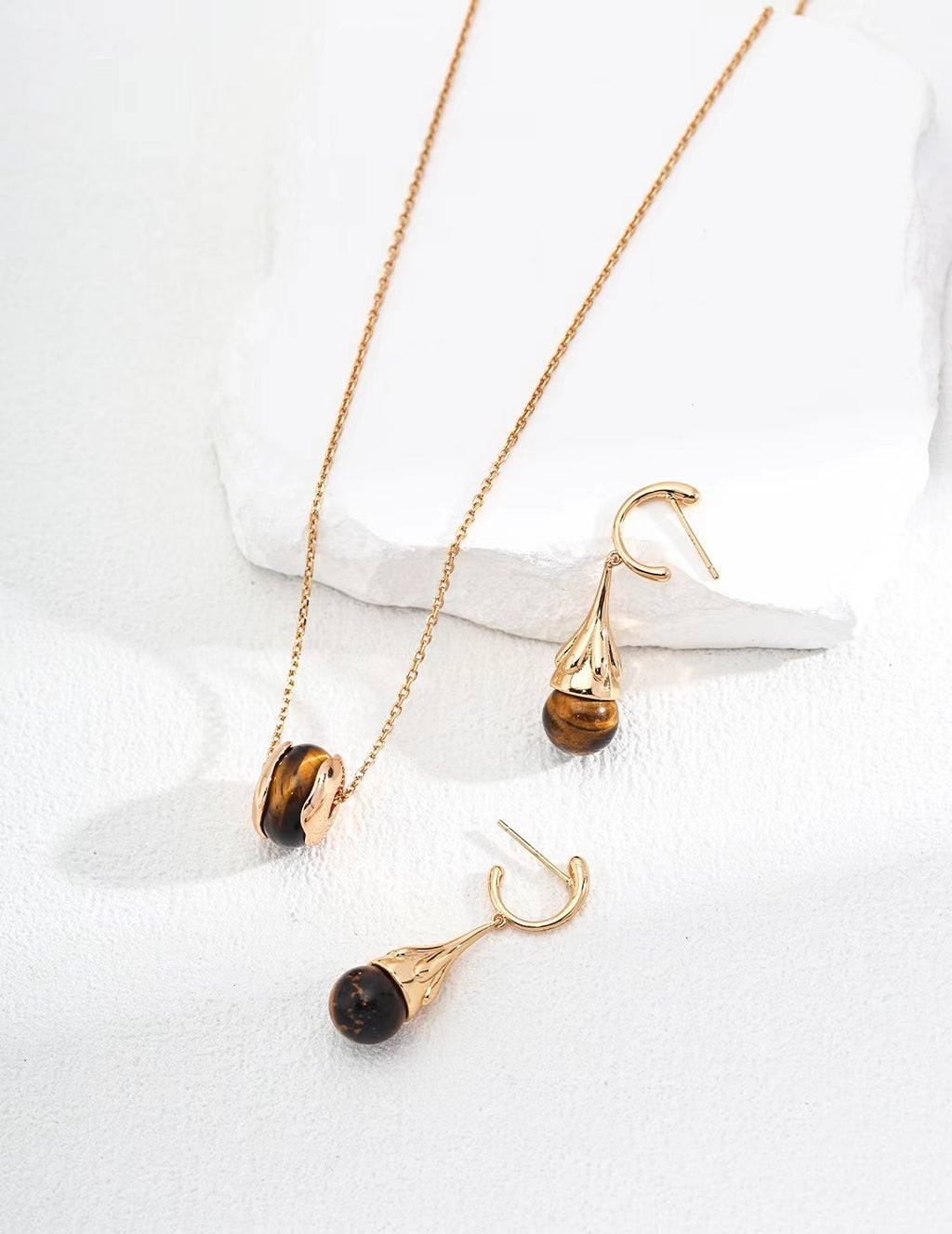Black Agate Tiger Eye Stone Earrings