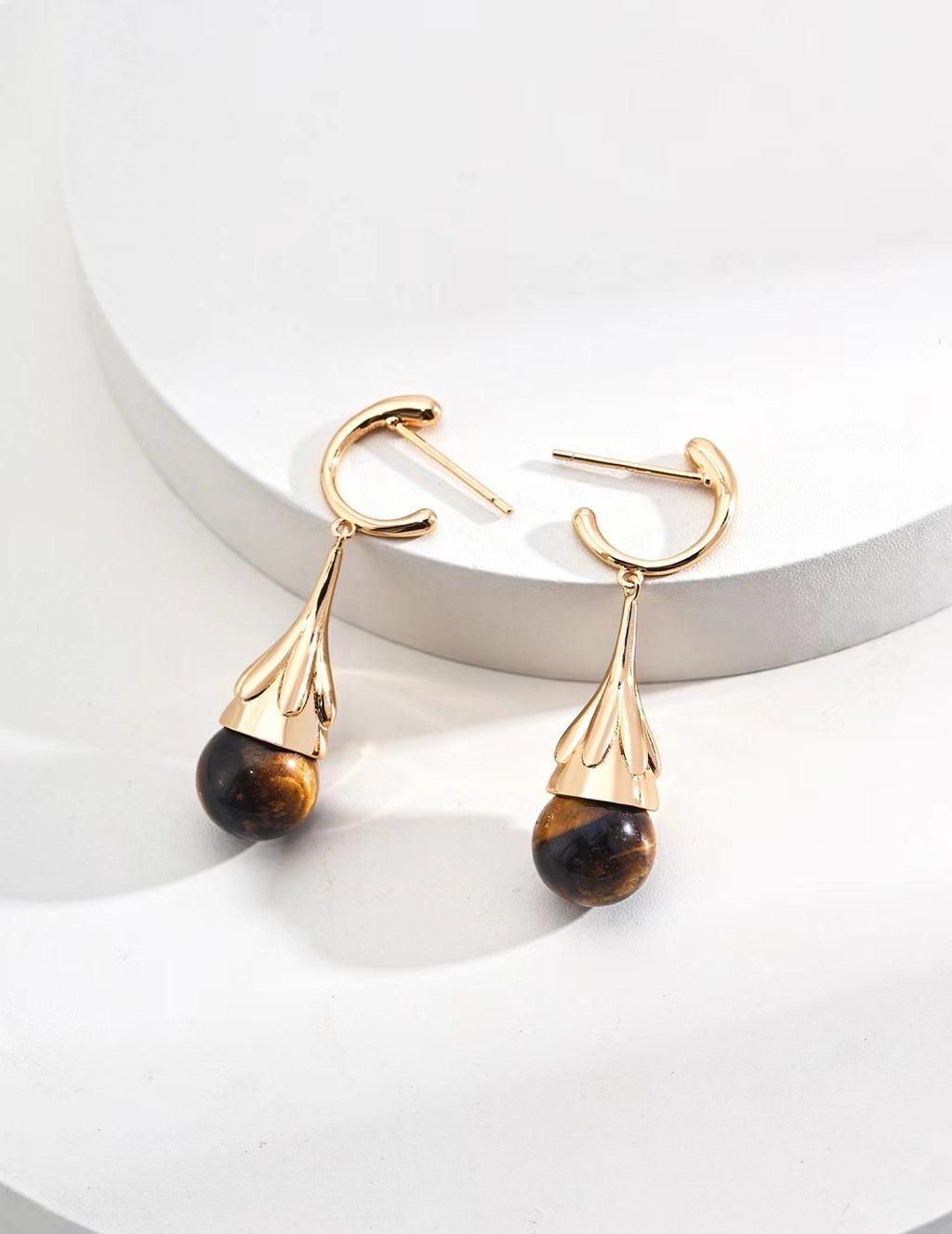 Black Agate Tiger Eye Stone Earrings