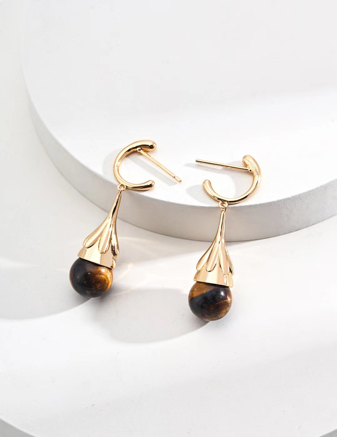 Black Agate Tiger Eye Stone Earrings