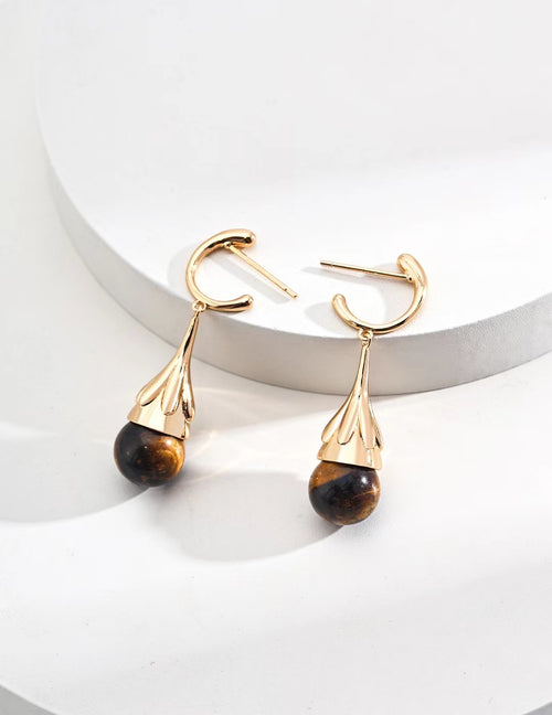 Black Agate Tiger Eye Stone Earrings