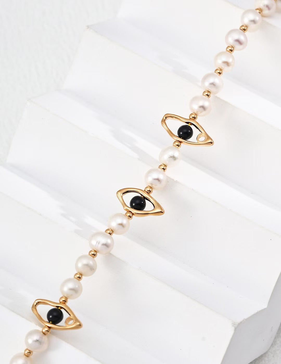 FirstMeet Natural Pearl Black Agate Necklace