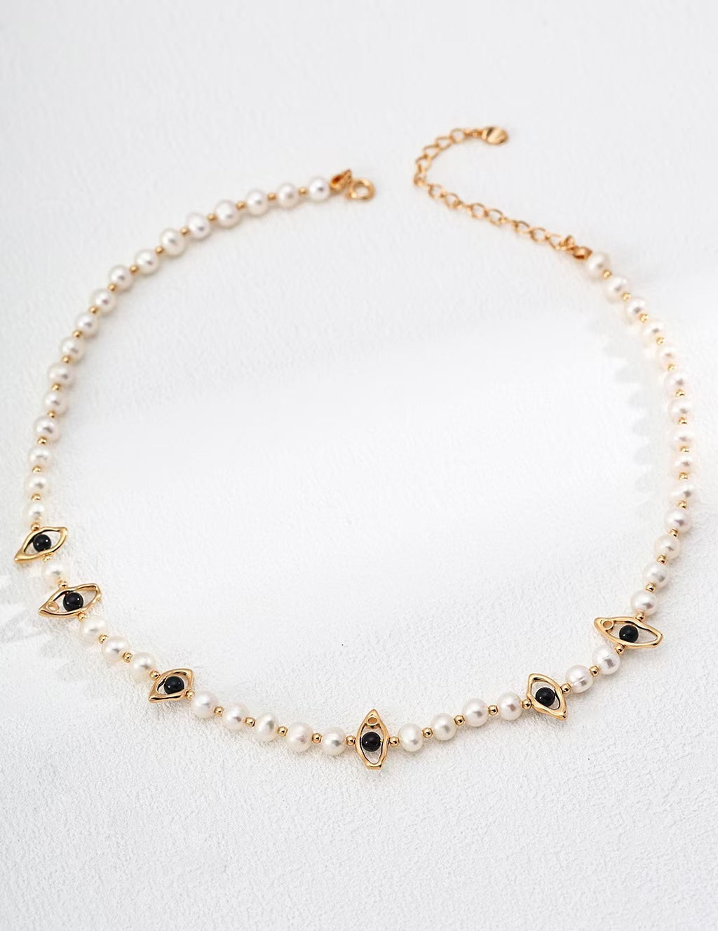 FirstMeet Natural Pearl Black Agate Necklace