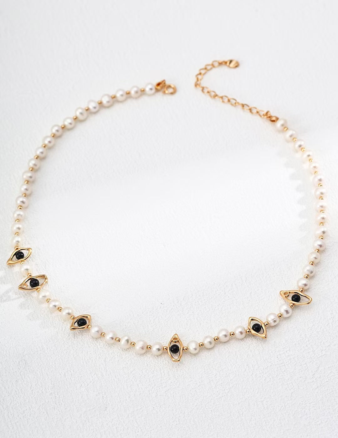 FirstMeet Natural Pearl Black Agate Necklace