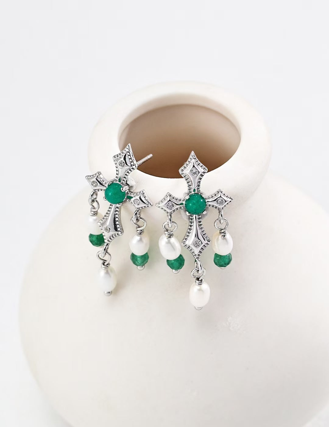 FirstMeet Retro Green Agate Earrings