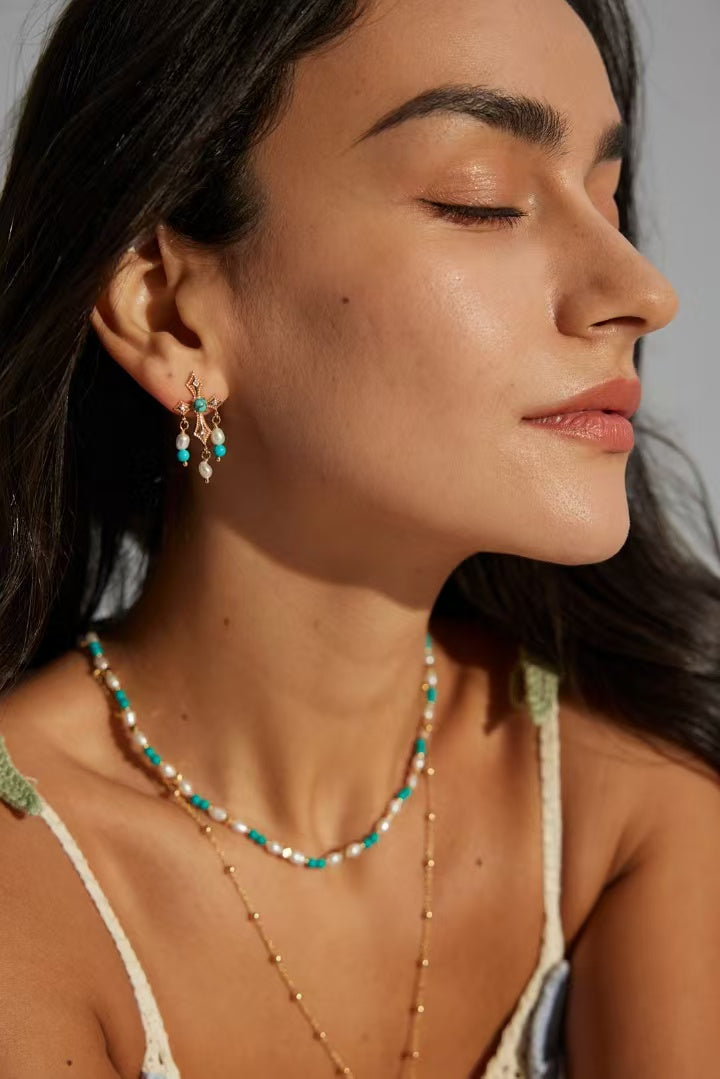 FirstMeet Retro Green Agate Earrings