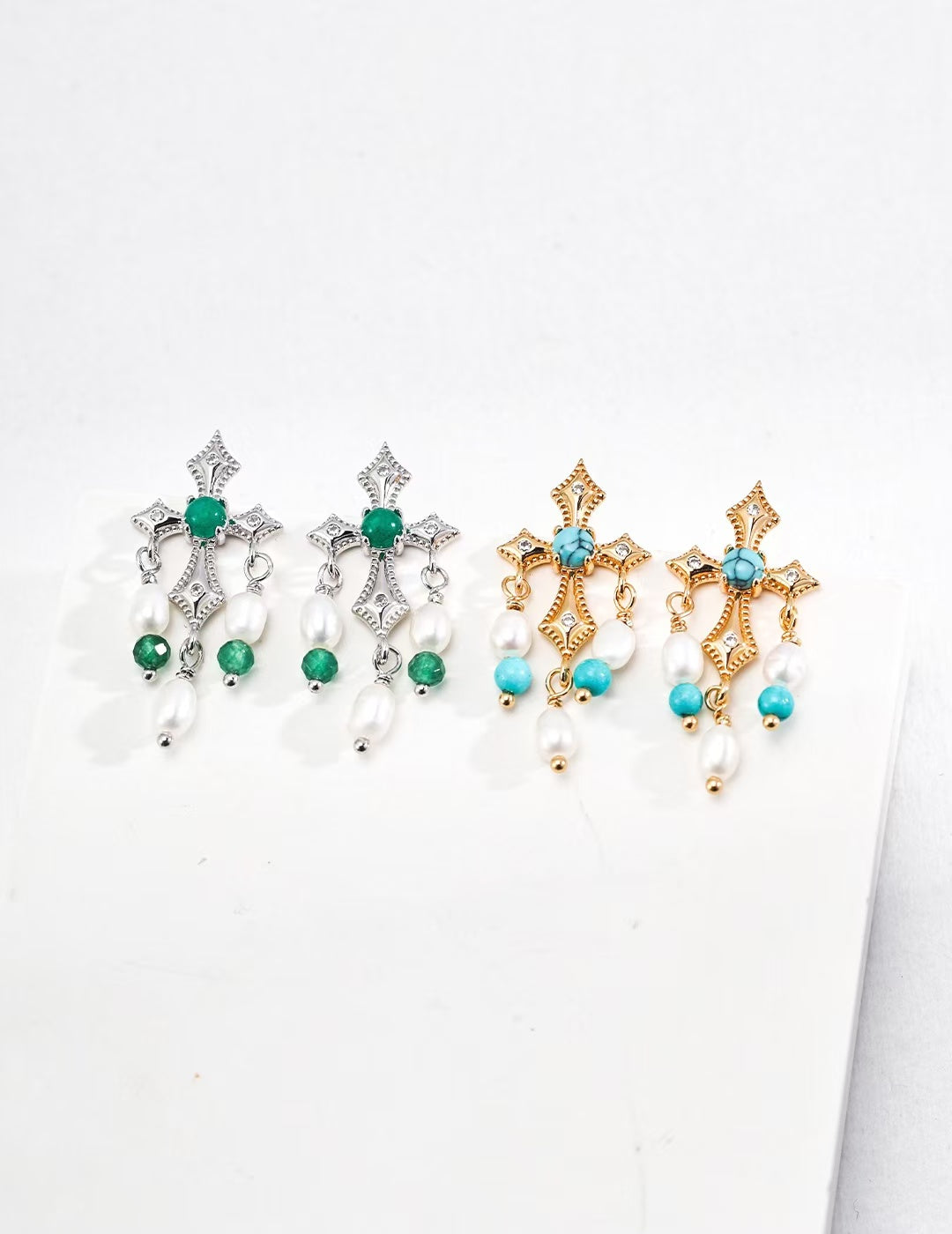 FirstMeet Retro Green Agate Earrings