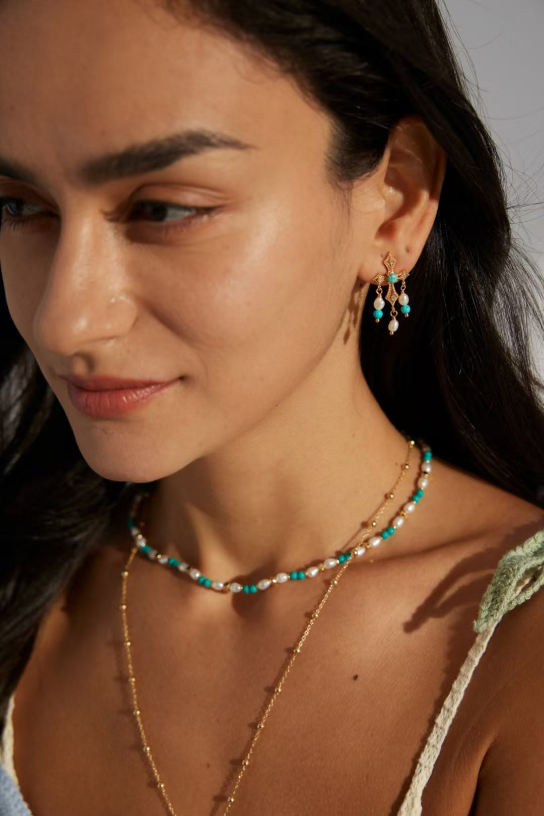 FirstMeet Retro Green Agate Earrings