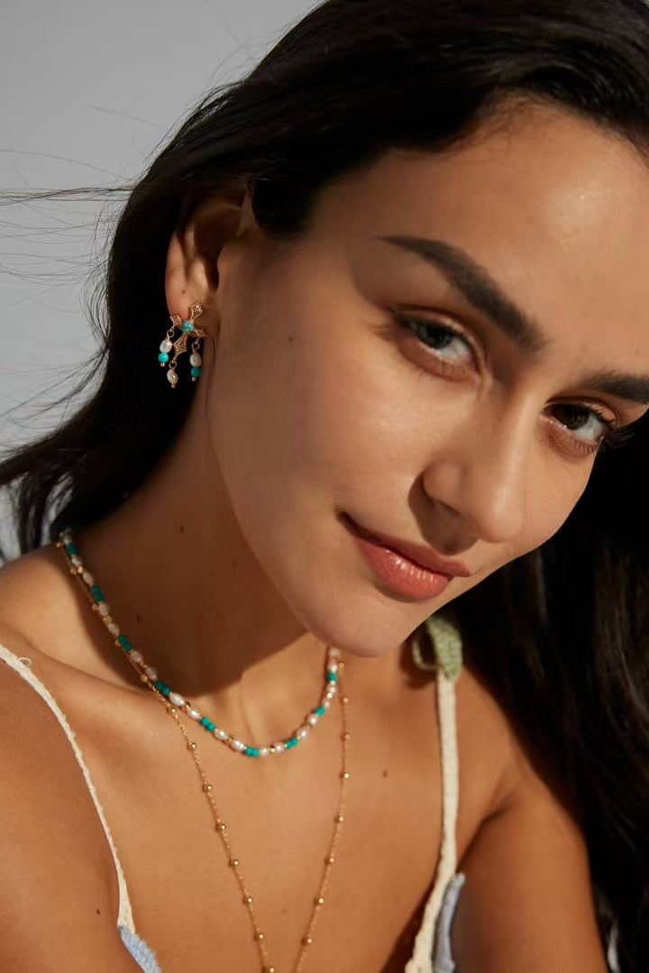 FirstMeet Retro Green Agate Earrings